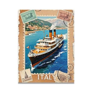 Imagem de Impressão em tela vintage de barco a vapor italiano envelhecido em papel envelhecido 70 x 91 cm