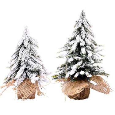 Imagem de Árvore de Natal de mesa, 2 peças, miniárvore de Natal artificial, enfeite de mesa gelado, pequena árvore de Natal, para escritório, casa, festa, shopping, loja, decoração, 20 cm + 25 cm, mini árvore