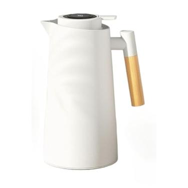 Imagem de Garrafa Térmica Termometro Digital 1L Café Chá Nórdica Com Cabo Madeira(Branco)