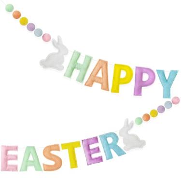 Imagem de pinkblume Decorações De Páscoa Pré-Enfiadas Feltro Pastel Placa Feliz Faixa Coelho Bola Lã Guirlanda Para Primavera Berçário Sala Aula Decoração Parede Casa Aniversário Chá Bebê Festa Suprimentos
