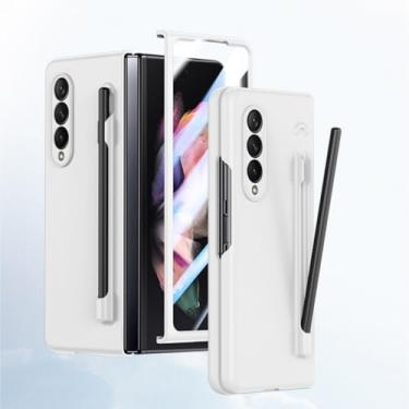 Imagem de HOULEE Capa para Samsung Galaxy Z Fold 3 com caneta S e protetor de tela, capa de telefone amigável para a pele com suporte para S Pen carregamento sem fio, capa protetora completa para PC para Galaxy