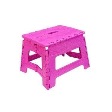 Imagem de Banqueta Dobrável De Plástico Pequeno Resistente Até 100 Kg Para Viagem Camping Crianças (ROSA)