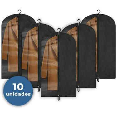 Imagem de 10 Capas De Terno Preta Com Visor Transparente Organizador - Sanliver