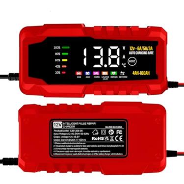 Imagem de Carregador de Bateria Automotivo 12V, 6A/5A/3A, Display Digital LCD, para Baterias 4-100Ah, Bivolt