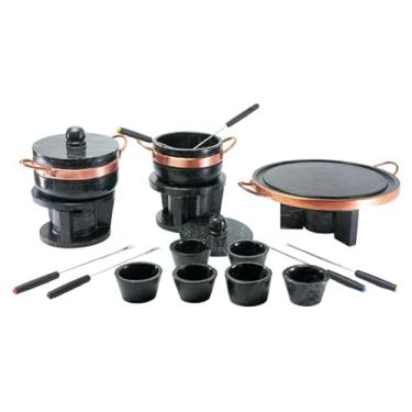 Imagem de KIT FONDUE PEDRA SABÃO COMPLETO 18 PÇS CHAPA 27 CM