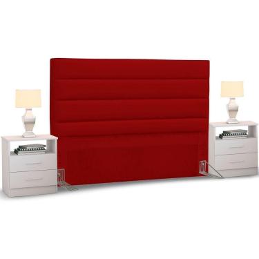 Imagem de Cabeceira Cama Casal King 195cm Greta Corano E 2 Mesas De Cabeceira Dm1 Branco - Mpozenato Corano Branco