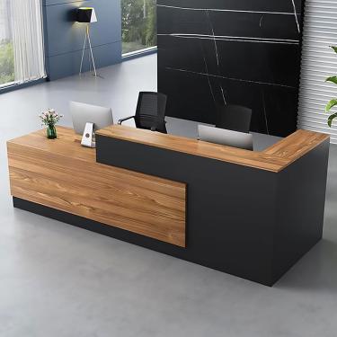 Imagem de Mesa De Recepção Com Balcão Recepção Moderna Mesa De Recepcionista Mesa De Recepção Comercial Balcão De Varejo Mesa De Checkout De Madeira Para Sal, Wood Left, 200CM/79INCH