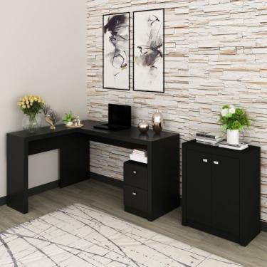 Imagem de Conjunto Home Office 2 Peças 1 Mesa Para Escritório Em L Com 1 Balcão Espresso Móveis Preto