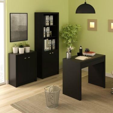 Imagem de Conjunto Home Office 3 Peças Mesa, Estante 2 Portas E Balcão 2 Portas Espresso Móveis Preto