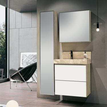 Imagem de Conjunto Para Banheiro Com Espelheira, Gabinete, Lavatório Com Cuba Esculpida, Armário Vertical Bumi