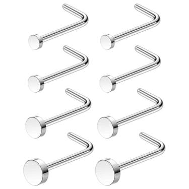 Imagem de Ruifan ASTM F136 Anéis de nariz de titânio 18G 20G 22G piercing de nariz parafuso em forma de L joia para mulheres homens topo plano 1,5 mm 2 mm 2,5 mm 3 mm, 20G(0.8mm)-1.5/2/3/4/mm, Metal, Sem Pedra