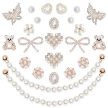 Imagem de WAQYGZO 24 peças de acessórios de corrente de berloques de sapato para mulheres, tamanco de flor de pérola, decoração de sapatos de strass, berloques, berloques, decoração fofa para festa de