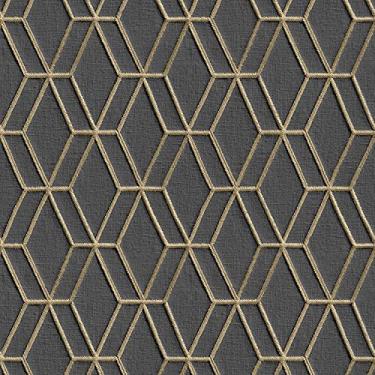Imagem de CONCORD WALLCOVERINGS ™ Papel de parede geométrico preto para destacar e colar papel de parede removível geométrico dourado papel de parede autoadesivo papel de parede geométrico, 53 cm x 5 m. 28,7 m², DC119080