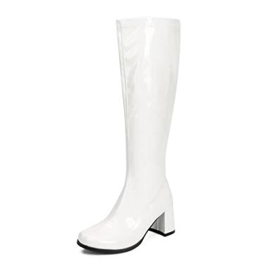 Imagem de Botas femininas Go Go Botas Over The Knee Block Heel Zíper Boot, Branco, 9.5