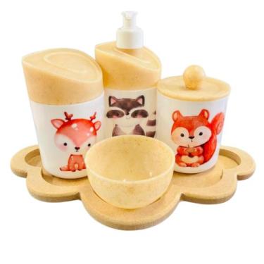 Imagem de Kit Higiene Bebê Floresta Encantada c/bandeja MDF - Menino e Menina - 