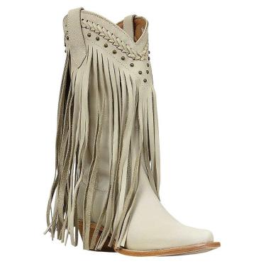 Imagem de Bota Texana Feminina Franjas Off White Bico Fino Cow Way 35411