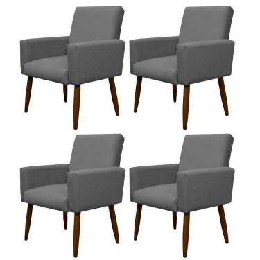 Imagem de Kit 4 Poltronas Para Sala Pés De Madeira Nina Cinza