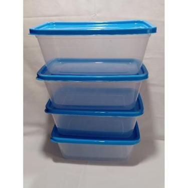 Imagem de Kit 4 Potes Plásticos Free Bpa 3 Litros Transparentes Com Tampa Colorida Marmita Fitness Reutilizável Freezer(4 potes tampa Tampa Azul)