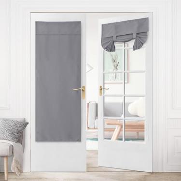 Imagem de Hiasan Cortina de porta francesa para escurecimento de sala de linho, privacidade, isolamento térmico, persiana e cortinas para quarto de vidro de luz lateral, L 66 x C 168 polegadas, 1 painel, cinza
