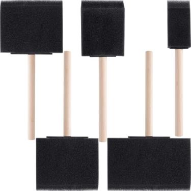 Imagem de HINZIC 5 pincéis de tinta de espuma, 4 tamanhos de ferramentas de pintura de esponja com cabo de madeira, pincel de esponja para manchar vernizes faça você mesmo artesanato de grande área - preto