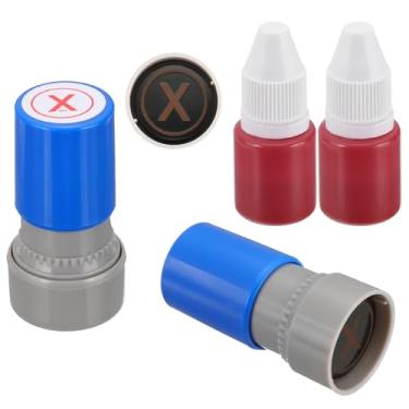 Imagem de PATIKIL Carimbos com letras autotintas, 2 peças de carimbos iniciais alfabeto x personagem professor com refil de tinta para caderno de aula, scrapbooking, artesanato faça você mesmo, azul