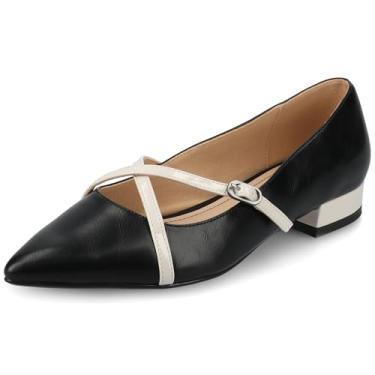 Imagem de Journee Collection Vestido Camby feminino raso com tira cruzada bico fino sem cadarço acolchoado salto bloco primavera verão, Preto, 35