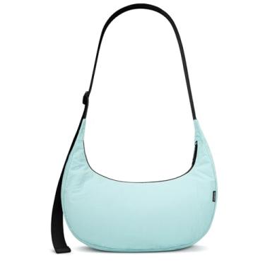 Imagem de Iioscre Bolsa tiracolo média para mulheres e homens na moda, bolsa Hobo transversal de nylon com alça ajustável e bolsos internos., Azul claro