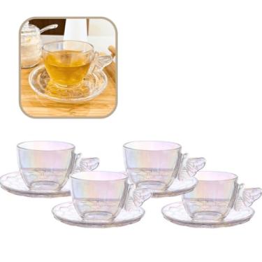 Imagem de Xicara de Chá Bee Abelha Vidro Colmeia Relevo 200ml 4 pçs (Clássico, Transparente)