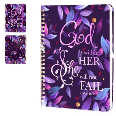 Imagem de AmorBeBe Caderno espiral forrado para mulheres e homens, 100 g/m² de espessura, 140 páginas, caderno de versículo da Bíblia para estudo da Bíblia tamanho A5 com bolso traseiro (preto)