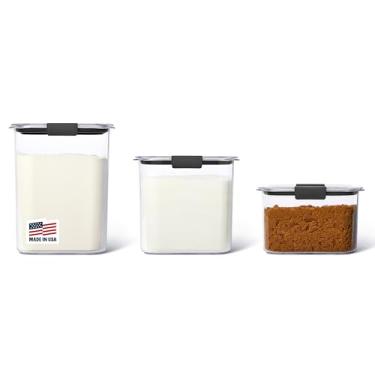 Imagem de Rubbermaid Brilliance Conjunto de 3 recipientes de plástico para armazenamento de alimentos com tampas (6 peças no total), lavável na lava-louças, livre de BPA
