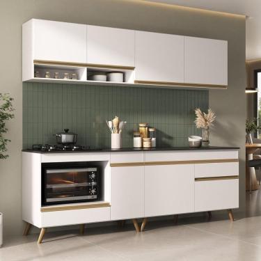 Imagem de Armário De Cozinha Modulada Compacta Com Balcão Para Cooktop/forno Veneza Multimóveis Mp2262 Branco/dourado