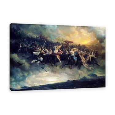 Imagem de Impressão The Wild Hunt of Odin Pôster Peter Nicolai Arbo Pintura Germânica Viking Nórdico Pagão Deus Odin Sky War Decoração de parede 75 x 50 cm (30 x 20 pol) Emoldurado