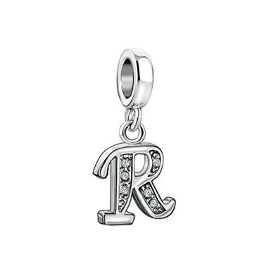 Imagem de MiiFort Pingente com letra R para pulseiras Pandora Charms para mulheres, nome, família, alfabeto, prata, zircônia cúbica