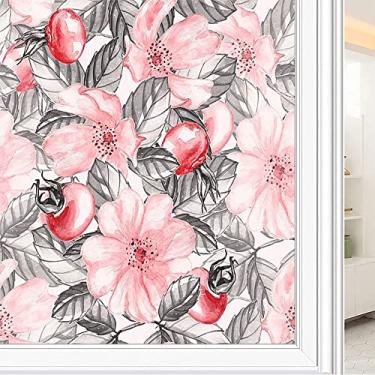 Imagem de Película de janela de privacidade de flores, textura de estilo floral, filme de vidro para sala de estar e escritório em casa, L90 x C 190 cm