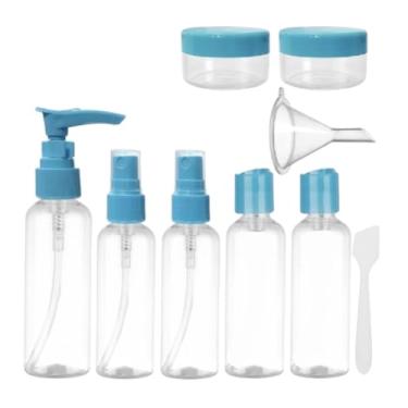 Imagem de Kit Frascos para Viagem 9 Peças – Frascos Portáteis Reutilizáveis para Shampoo, Sabonete, Cremes, Cosméticos, Líquidos – Mini Potes Plásticos para Mala de Mão e Necessaire - Shop100 (Azul)