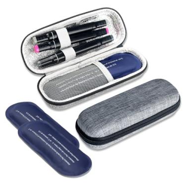 Imagem de GMOHOUD Estojo de viagem para refrigerador de insulina com 2 pacotes de gelo, bolsa organizadora portátil de medicamentos para diabéticos para uso diário e viagem, cinza (cinza, capa dura)