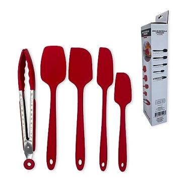 Imagem de Conjunto de Espátulas e Pegador em Silicone, 5 Peças, Vermelho, Utensílios de Cozinha