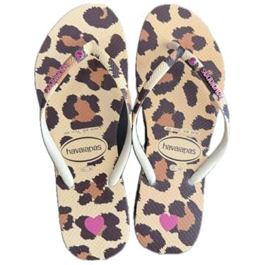 Imagem de Chinelo Havaianas Slim Animals Tamanho- 41-42 Estampa Oncinha Cor- Bege-Rosa