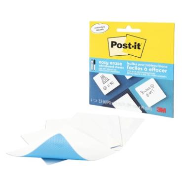 Imagem de Folhas de quadro branco Post-it Easy Erase, 9,9 cm x 9,9 cm, pacote com 4
