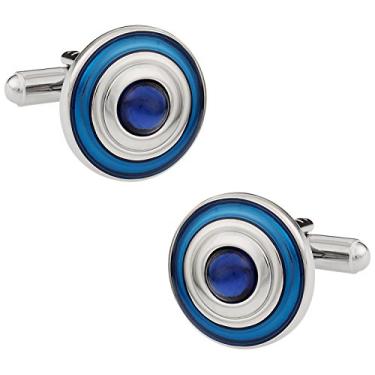 Imagem de Abotoaduras redondas azuis esmaltadas concentradas Cuff-Daddy com caixa de apresentação