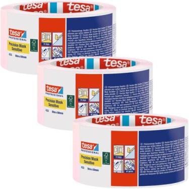 Imagem de Kit 3 Rolos Fita Crepe Rosa Tesa 50m X 50mm Pintura Máscara Delicada P