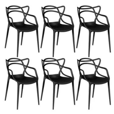 Imagem de Conjunto Com 6 Cadeiras Empilhavel Allegra Preta Polipropileno Resistente