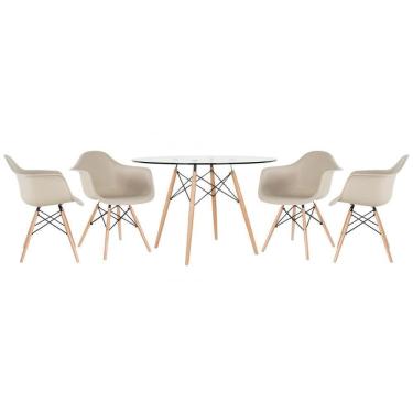 Imagem de Mesa Redonda Eames Com Tampo De Vidro 120 Cm + 4 Cadeiras Eiffel Daw Nude Nude