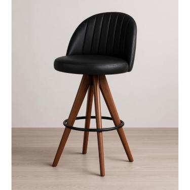 Imagem de Banqueta Giratória com Assento Estofado e Base em Madeira Castanho – Lara Exclusiva