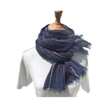 Imagem de Cachecol de Lã Masculino para Inverno - Listrado, Quente e Macio, Azul