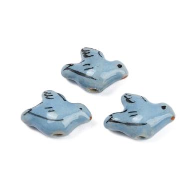 Imagem de Stiesy 20 peças de contas de porcelana azul celeste rosa família de pássaros feitas à mão contas de cerâmica espaçador para projetos de joias de brinco faça você mesmo