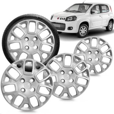 Imagem de Kit 4 Calotas Uno Attractive 2014 Aro 14 Prata Cubo Baixo Grid