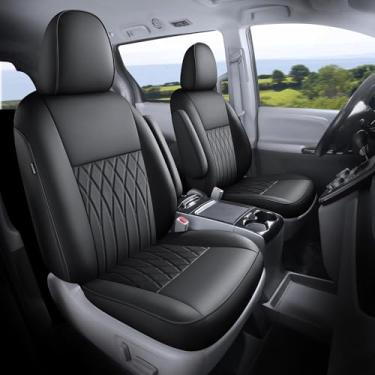 Imagem de FEINEPRO Capas de assento personalizadas Sienna para 2015-2020 Sienna 8 assentos 3 fileiras, capas de assento de carro de couro à prova d'água conjunto completo para carros, protetores de