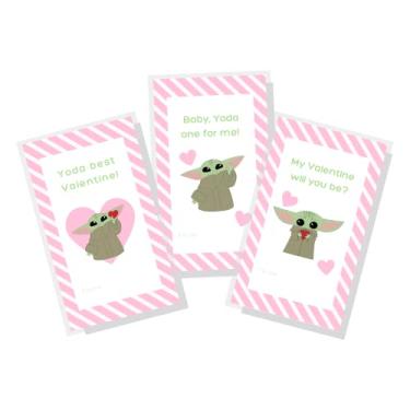 Imagem de Lashicorn Pacote Baby Yo Da Valentine, 30 Cartões, Misto Com 3 Designs, Perfeito Para Combinar Adesivos, Minifiguras Ou Tatuagens Temporárias