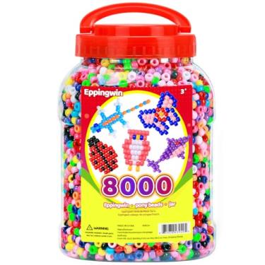 Imagem de Eppingwin 8.000 peças de contas de pônei grandes por atacado (6 x 9 mm) balde, contas Kandi de fácil armazenamento, contas para artesanato de joias (multicoloridas)